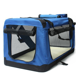 BLUE Dog Cage Car Kennel Outing Carry Bag Pet Bags Car Travel Cage Cat Dog Crate Folding Medium and Large